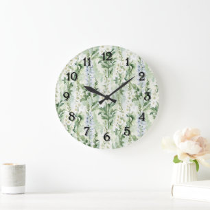 Grande Horloge Ronde Fleurs de Delphinium blanc lavande