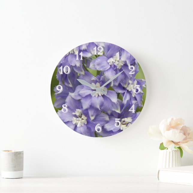 Grande Horloge Ronde Fleurs de Delphinium Violet (Maison)