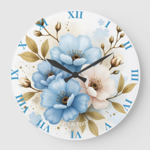 Grande Horloge Ronde Fleurs de fantaisie mignonnes aquarelle pastel