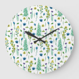 Grande Horloge Ronde Fleurs de foune Motif de la nature sans voile