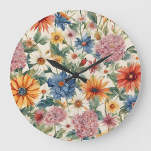 Grande Horloge Ronde Fleurs de jardin d'été Extraordinaires