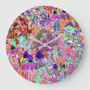 Grande Horloge Ronde Fleurs de jardin rose chaleureux et vert citron ps