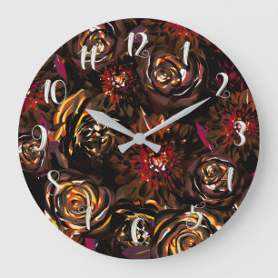 Grande Horloge Ronde Fleurs de l'automne lumineuses du jardin sombre