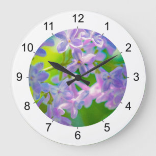 Grande Horloge Ronde Fleurs de lilas violettes