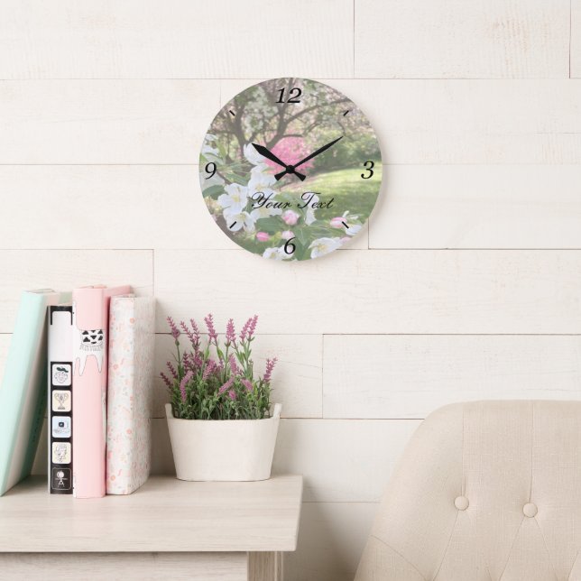 Grande Horloge Ronde Fleurs de mai rose  (Salle de lecture)