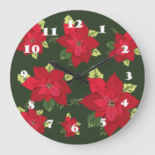 Grande Horloge Ronde Fleurs de Noël d'horloge murale