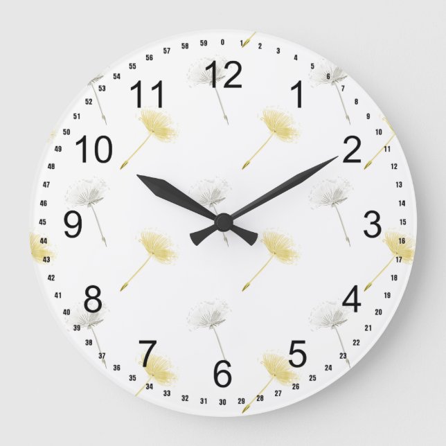 Grande Horloge Ronde Fleurs de pissenlit de souhaits (Recto)