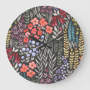 Grande Horloge Ronde Fleurs de prairie : Aquarelle Florale sans joint