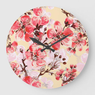 Grande Horloge Ronde Fleurs de printemps U Motif