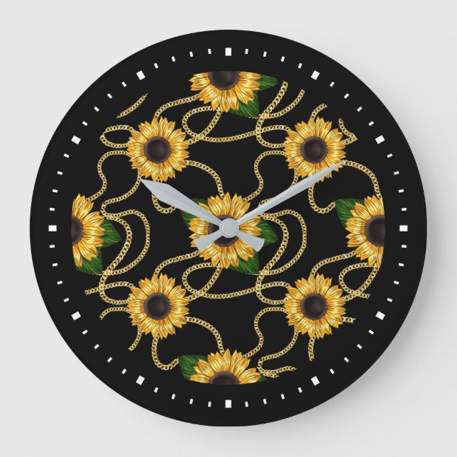 Grande Horloge Ronde Fleurs de soleil jaunes élégantes Motif élégant su (Recto)