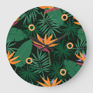 Grande Horloge Ronde Fleurs de Strelitzia : Arrière - plan Vintage trop