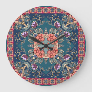 Grande Horloge Ronde Fleurs de tulipe Lilac, cadre fleuri ornemental.