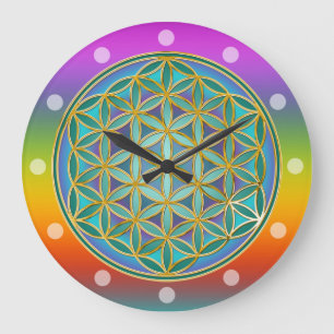 Grande Horloge Ronde FLEURS DE VIE - Géométrie Sacrée Design 1