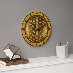 Grande Horloge Ronde FLEURS DE VIE - Géométrie Sacrée Médaillon 1