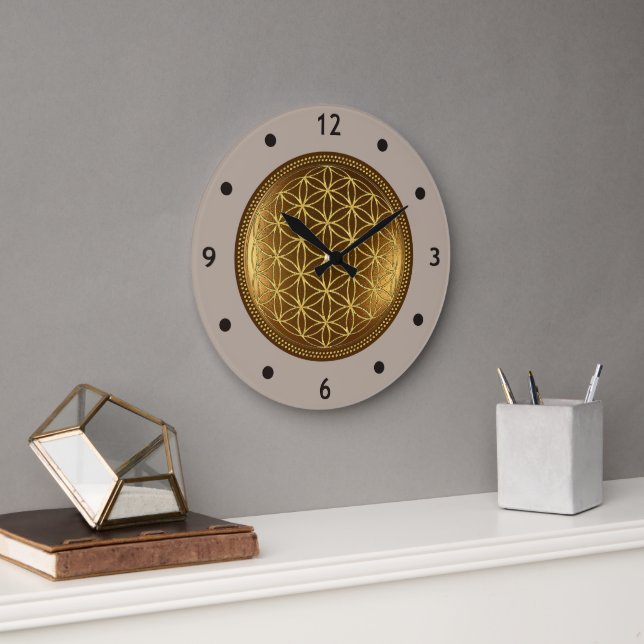 Grande Horloge Ronde FLEURS DE VIE - Géométrie Sacrée Médaillon 1 (Bureau)