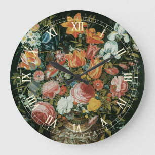 Grande Horloge Ronde Fleurs de vie vintages baroques dans un vase
