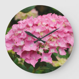 Grande Horloge Ronde Fleurs d'hydrangée rose