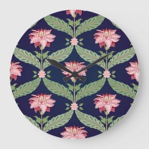 Grande Horloge Ronde Fleurs d'Imaginaire : Motifs indiens foncés