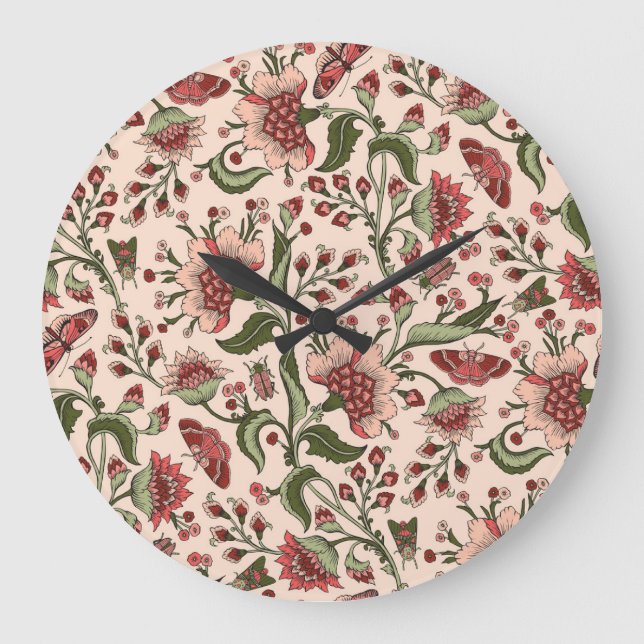 Grande Horloge Ronde Fleurs d'Imaginaire Paisley main tiré (Recto)