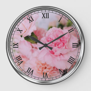 Grande Horloge Ronde fleurs d'oeillets roses Photographie de style vint