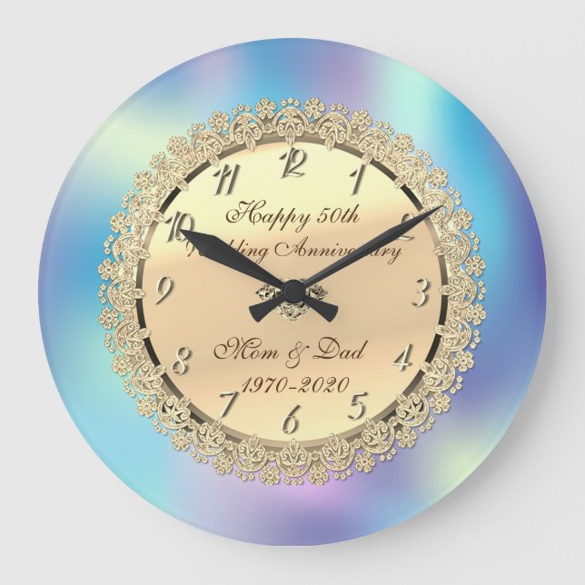 Grande Horloge Ronde Fleurs dorées,50e anniversaire de mariage holograp (Recto)