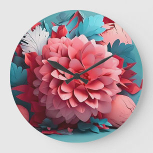 Grande Horloge Ronde fleurs en papier 3d