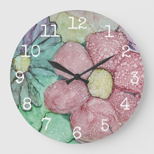 Grande horloge ronde "Fleurs Encre 4" (Recto)
