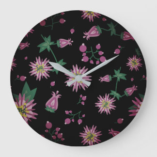 Grande Horloge Ronde Fleurs et baies Fog