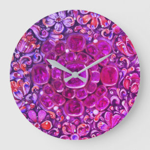 Grande Horloge Ronde Fleurs florales rose violet brillant
