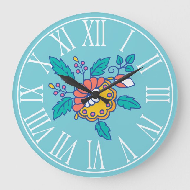 Grande Horloge Ronde Fleurs folkloriques norvégiennes (Recto)