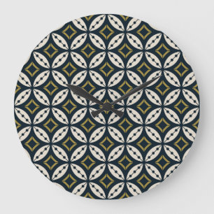 Grande Horloge Ronde Fleurs géométriques sans couture : motif coloré.