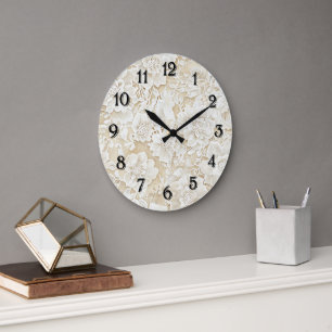 Grande Horloge Ronde Fleurs ivoire crème