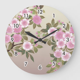 Grande Horloge Ronde Fleurs japonaises de cerises