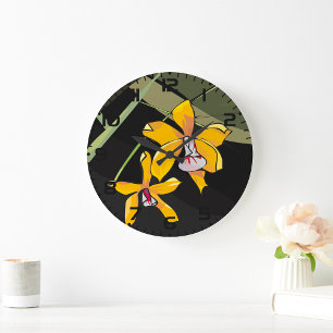 Grande Horloge Ronde Fleurs jaunes