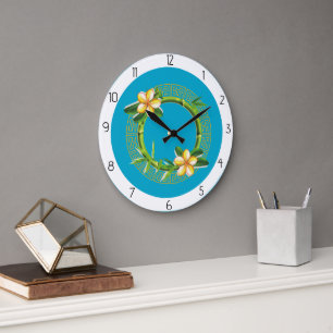Grande Horloge Ronde fleurs jaunes
