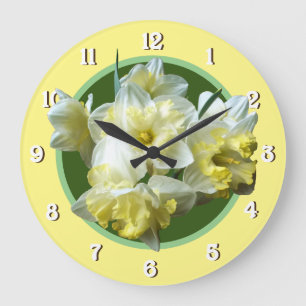 Grande Horloge Ronde Fleurs jaunes blanches de narcisse de jonquilles