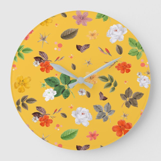 Grande Horloge Ronde Fleurs jaunes et roses blanches 10 (Recto)