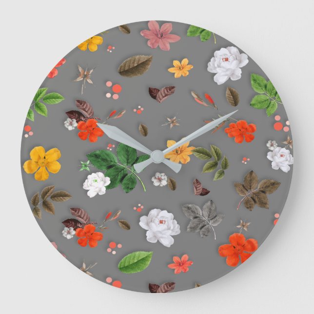 Grande Horloge Ronde Fleurs jaunes et roses blanches 16 (Recto)