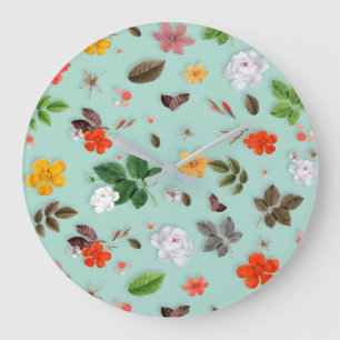 Grande Horloge Ronde Fleurs jaunes et roses blanches 22