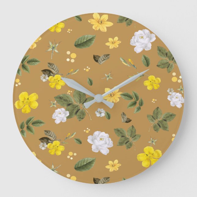 Grande Horloge Ronde Fleurs jaunes et roses blanches 4 (Recto)