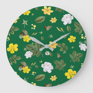Grande Horloge Ronde Fleurs jaunes et roses blanches 6