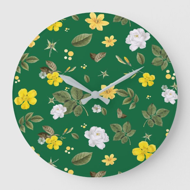 Grande Horloge Ronde Fleurs jaunes et roses blanches 6 (Recto)