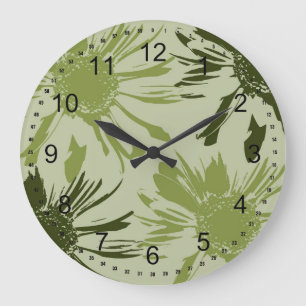 Grande Horloge Ronde Fleurs Lime Gerbera