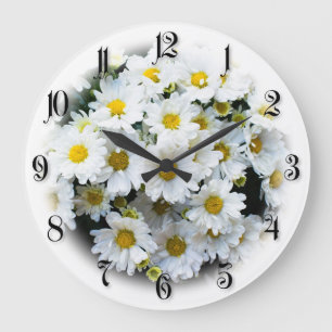 Grande Horloge Ronde Fleurs marguerites blanches
