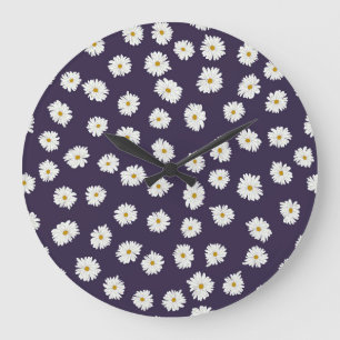 Grande Horloge Ronde Fleurs marguerites : petit motif sans soudure.