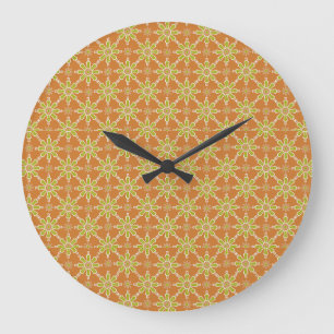 Grande Horloge Ronde Fleurs Motif Rouille, Vert, Crème cadran