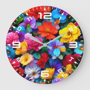 Grande Horloge Ronde Fleurs multicolores Motif-75647