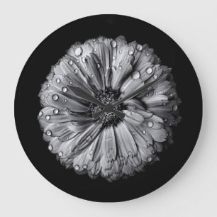 Grande Horloge Ronde Fleurs Noires Et Blanches 10