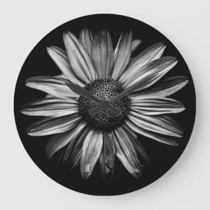 Grande Horloge Ronde Fleurs Noires Et Blanches 18
