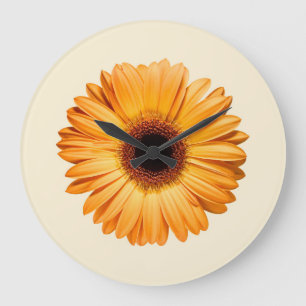 Grande Horloge Ronde Fleurs Orange Gerbera